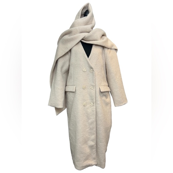 NWT Nasty Gal Oversized Wool Blend Scarf Coat Neutral Color Women Size XL - Picture 6 of 12